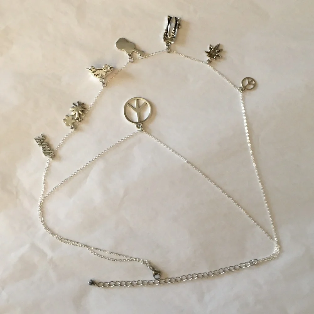 “Groovy Hippie" Handmade 2-Layer Necklace, Flower Power Peace Love Music VW Bug - Picture 12 of 15